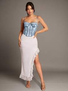 Silquee Gorset damski z koronką i nadrukiem graficznym