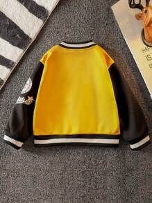 SHEIN Men's Casual Cool Letter Print Drop Shoulder Varsity Jacket, Spring & Fall - Multicolor - View 2