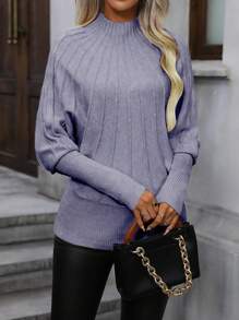 SHEIN Clasi Ladies' Solid Crew Neck Batwing Long Sleeve Casual Sweater For Autumn & Winter