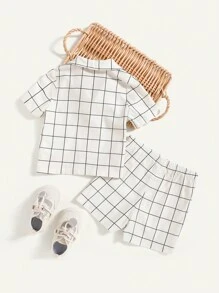 Cozy Pixies Set 2 chiếc áo sơ mi kẻ sọc và quần short cho bé trai - Màu be - Xem 2