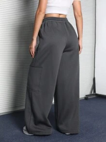 Muchica Women's Stitching Design Wide-Leg Casual Baggy Sweatpants For Autumn - Dark Grey - View 2