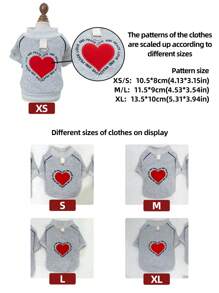 PETSIN 1 件宠物猫/狗休闲套头连帽衫，带心形刺绣，灰色 - 灰色 - 查看 7