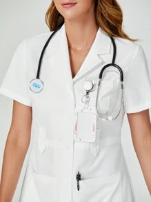 TaskEZ Scrubs For Women, Short Sleeve White Dress In Soft Brushed Twill Laboratory Coat, Short Sleeve Scrubs Uniform Nurse Scrubs