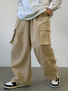 DAZY Men's Solid Color Casual Cargo Pants With Pockets, Autumn Men Joggers - Khaki - View 7