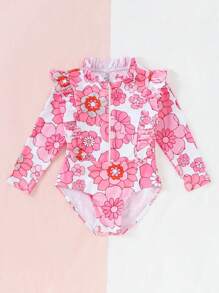 1 bộ đồ bơi một mảnh dài tay in hoa cho bé gái - Nhiều màu - Xem 1