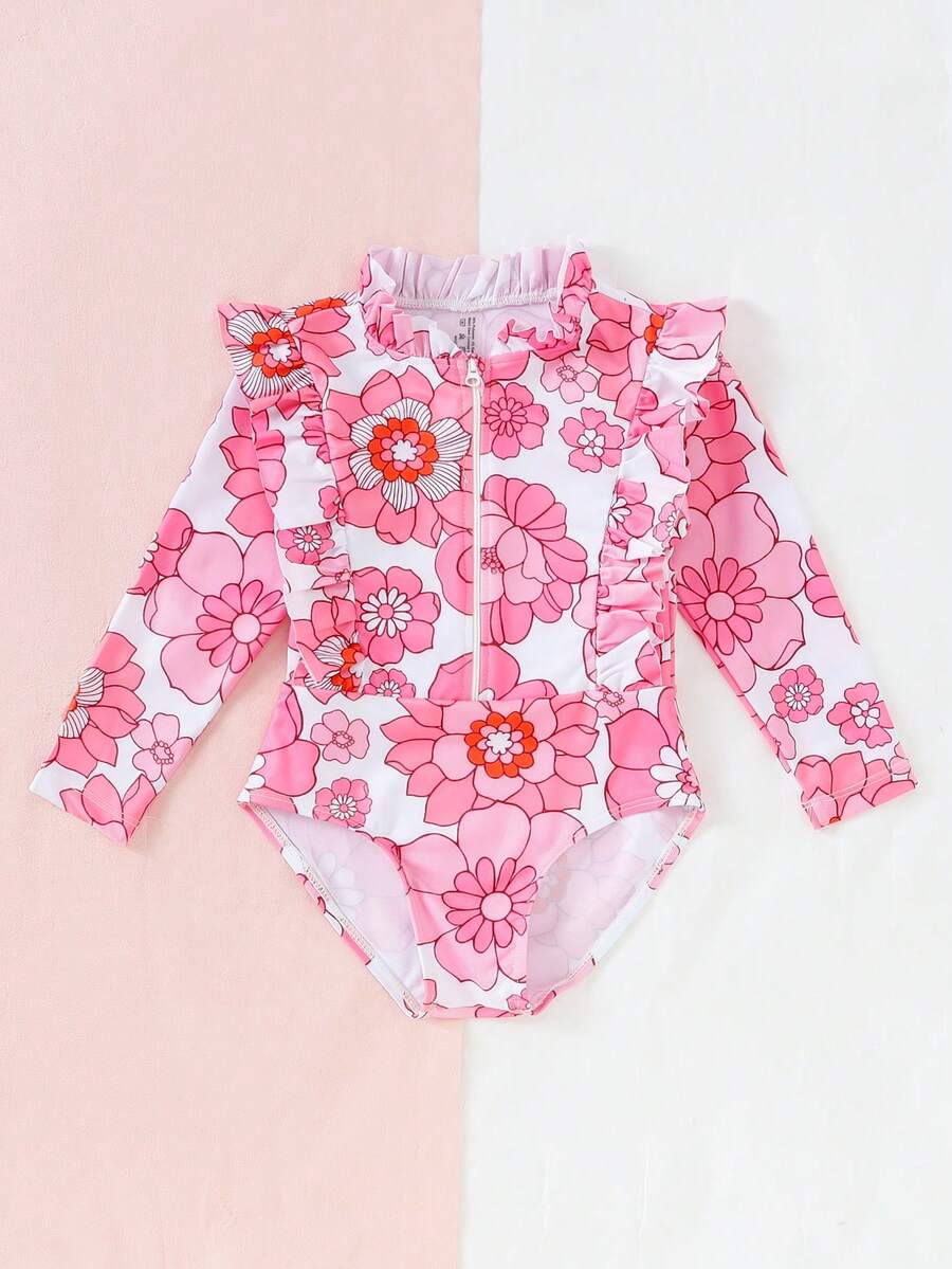 1 bộ đồ bơi một mảnh dài tay in hoa cho bé gái - Nhiều màu - Xem 1