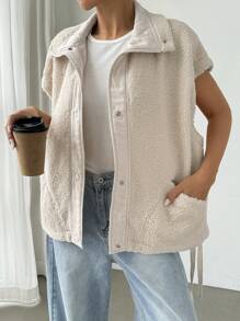 SHEIN EZwear Chaqueta regular sin mangas de borreguillo para otoño/invierno