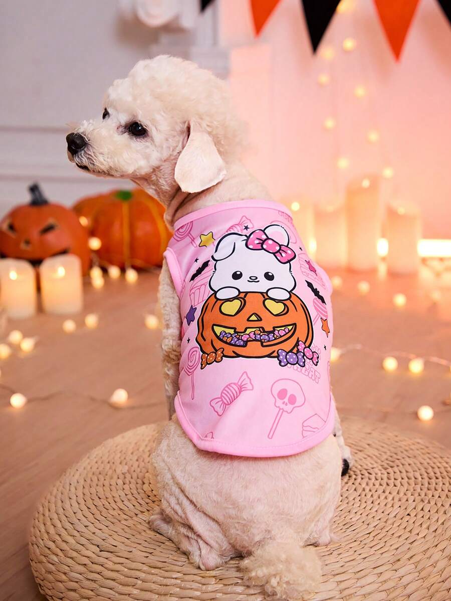 PETSIN 1pc Cute Rabbit & Pumpkin Print Pet Vest Costume For Cats And Dogs, Halloween Theme - Multicolor - View 1