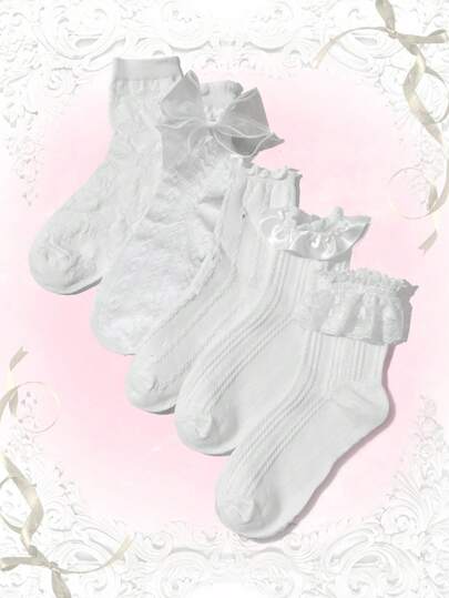 Kawaii 3pairs Ruffle Trim Crew Socks