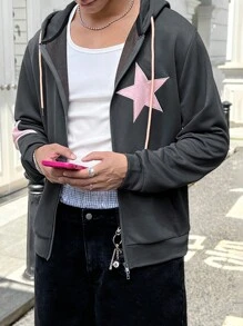 Manfinity VCAY Sudadera con capucha casual de punto holgada con bordado de estrella para hombre, para otoño e invierno