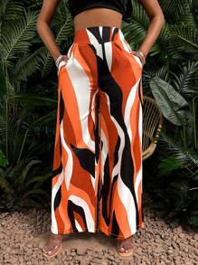 VaVaBold Quần dài ống rộng in họa tiết thường ngày dành cho nữ (Hoa ngẫu nhiên) - trái cam - Xem 5