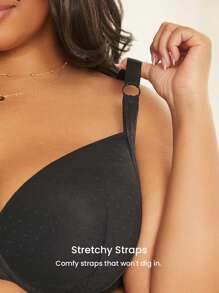 LUVLETTE Lencería negra sexy talla grande con sujetador de encaje y malla con cobertura completa y push-up