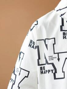 SHEIN 2 件套 Tween Boy 休闲编织纯色字母印花 Polo 领衬衫和踝长裤套装