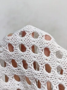 Elenzga Áo len dài tay dáng suông tối giản màu trơn dành cho nữ cỡ lớn, có dây rút và khoét lỗ, thích hợp mặc hàng ngày, mùa thu đông. - trắng - Xem 5