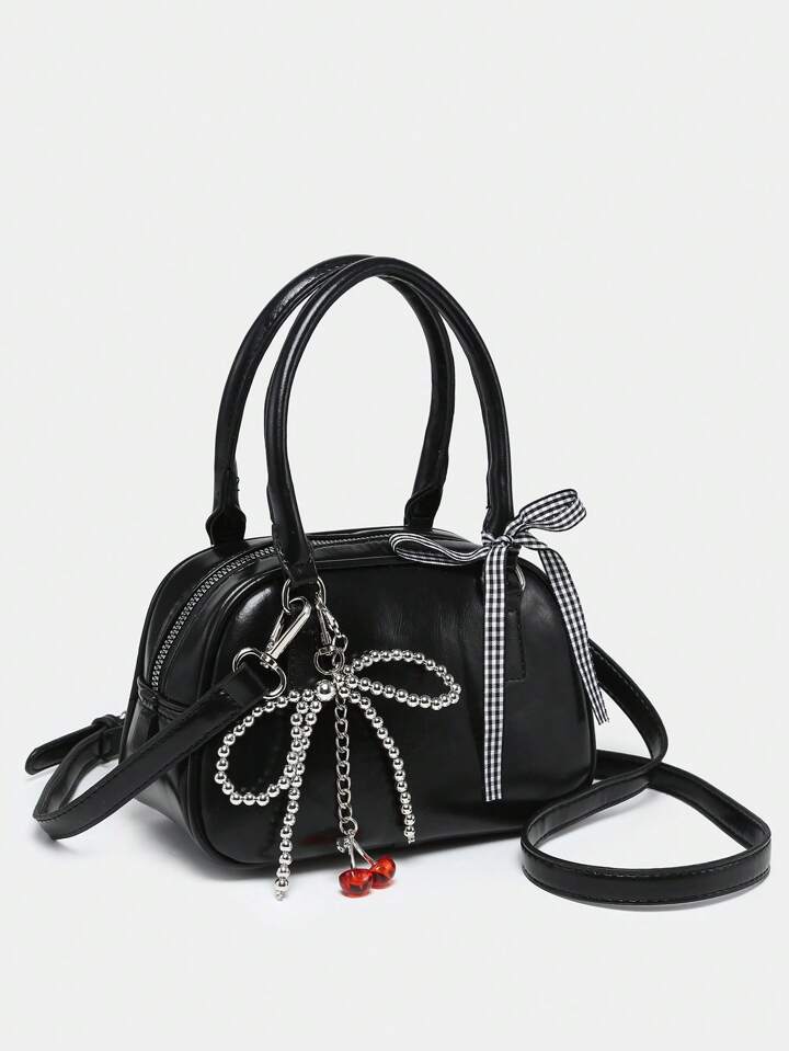 Our Kawaii Bow Ribbon Decor Cherry Pearl Mini Handbag, Cute Ballet