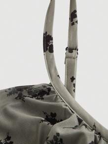 SHEIN MOD Plus Size Women's Army Green Floral Swing Neck Gathered Suspender Vintage Dress