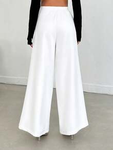 EURMUSE Damen elegante weiße Hose mit weitem Bein - Weiss - Übersicht 2