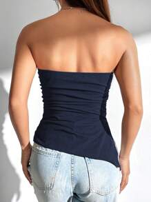 SHEIN EZwear Parte superior corta con bandeaux plisado de unicolor, dobladillo asimétrico, sin mangas para mujer