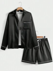 Forever 21 黑色襯衫領休閒上衣和短褲套裝 - 黑色 - 查看 4