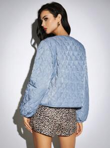 Poéselle 新款冬季休闲绗缝夹克长袖吊带羽绒服，冬季女式夹克，女式运动夹克，保暖三明治，女式飞行员夹克，FW24 - 藍色 - 查看 3