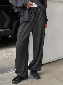 DAZY Women's Solid Color Casual Warm Fleece Sweatpants,Thermal Lined Fall,Winter Women Joggers - Dark Grey - View 2