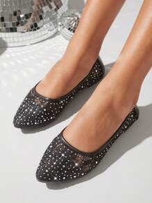 SHUZIA 透氣時尚萬配鑽石平底鞋，女士專屬 - 黑色 - 查看 1