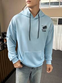 Manfinity Homme Blue Printed Long Sleeve Hooded Sweatshirt For Men - Blue - View 1