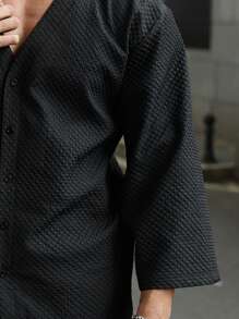 Manfinity Homme 2 Pezzi Set Comprendente Camicia Nera Manica Corta E Pantaloncini Neri Per Uomo Taglie Forti