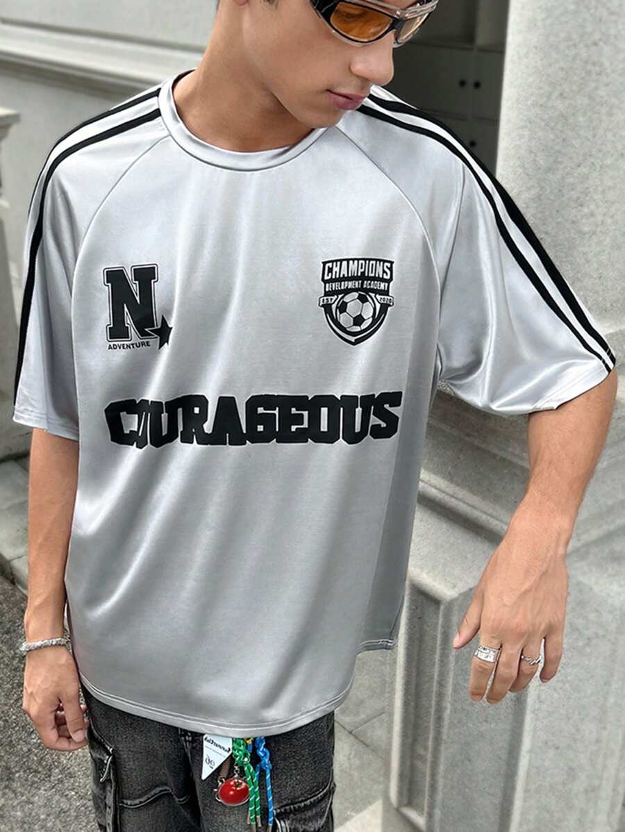 Manfinity RebelGame Áo thun nam tay ngắn họa tiết in thường ngày bằng vải Pique thời trang nam, Áo bóng chày - Xám - Xem 1