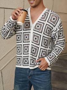 Manfinity Homme Herren Lässig Häkel-Cardigan, Frühling und Herbst