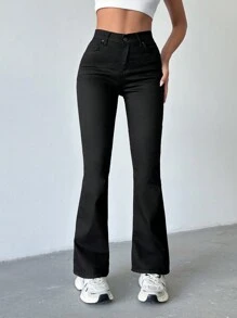 SHEIN PETITE 女士口袋喇叭牛仔裤