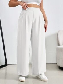 SHEIN Essnce Plus Size Women's Pleated Wide Leg Loose Pants