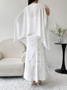 Modelyn Áo khoác và váy in họa tiết màu trơn dành cho nữ, trang phục hàng ngày đơn giản, 2 cái/bộ - Nhiều màu - Xem 2