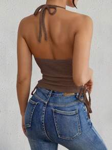 INAWLY 女士性感金属装饰吊带露背吊带背心，夏季 - 棕色 - 查看 2