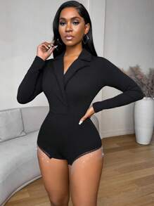 Zolique Mono con chaqueta negra de punto y flecos decorativos para mujer - Negro - Ver 6