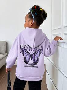 SHEIN Young Girl Slogan & Butterfly Print Drop Shoulder Sweatshirt - Lilac Purple - View 8