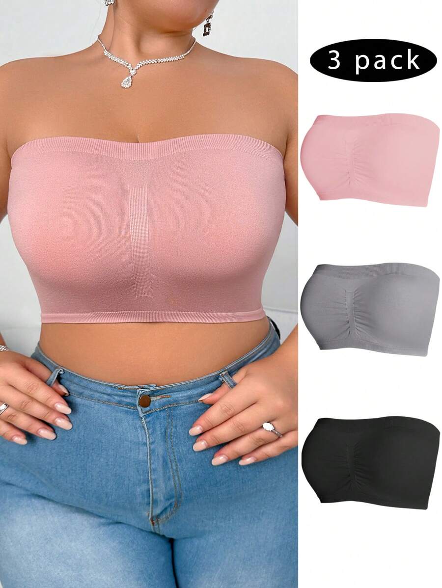 3 Cái/bộ Plus Size Cho Nữ Màu Trơn Thoải Mái Dây Áo Ngực & Bộ Áo Ngực Không Dây - Nhiều màu - Xem 1