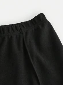 SHEIN Girlism 少女黑色针织拼接休闲喇叭裤