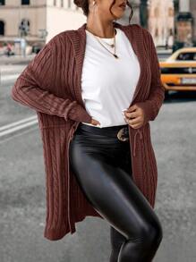 Calvaya Plus Drawstring Waist Cable Knit Hooded Cardigan, For Winter Fall Cloth For Women Autumn