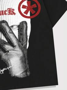 ROMWE MEN Street Life Camiseta de manga corta para hombres con estampado de retrato, adecuada para uso diario en primavera y verano, escuela - Negro - Ver 4