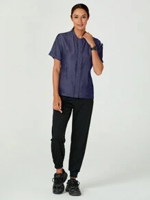 TaskEZ Bata de chef de manga corta con paneles laterales de malla técnica, 3 bolsillos, de estilo informal para el trabajo, para mujeres
