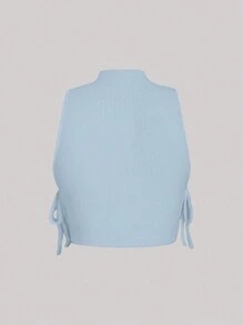 SHEIN Unity Women's Solid Color Simple Sleeveless Tie Side Crop Knitted Top - Blue - View 2
