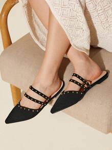 CUCCOO BASICS Giày nữ mũi nhọn đinh tán thanh lịch được trang trí bằng chi tiết thắt nút giày đế bằng màu đen cho kỳ nghỉ hè giày giảm giá mùa hè giày trở lại trường giày sinh viên đại học giày halloween giáng sinh mùa thu - màu đen - Xem 6