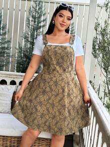 Flirla Robe salopette à imprimé floral grande taille, décontractée pour le printemps et l'été