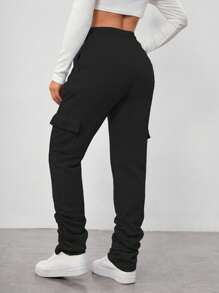 SHEIN LUNE Ladies' Solid Color Pleated Hem Drawstring Waist Sports Pants Graduation,Back To School Outfits,Graduation,Teacher Outfits For Women,Back To School Fall Cloth For Women