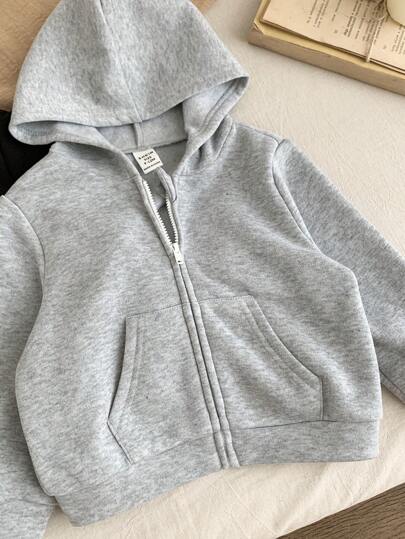 SHEIN LMoss Kids LMoss 2 件套女婴可爱纯色连帽运动衫套装