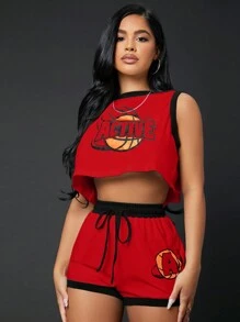 SHEIN SXY Basketball Letter Print Tank Top And Shorts Set For Summer