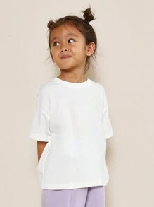SUMWON Young Girls Everyday Oversized Fit Short Sleeve Essential T-Shirt With Branded Badge For Casual And Vacation - White - View 1
