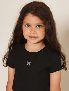 SUMWON Young Girls Soft Ribbed T-Shirt With Butterfly Print Graphic