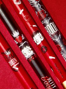 Betty Boop x SHEIN 4pcs Cartoon Character & Rose Pattern Eye Makeup Brushes Set With Storage Pouch, Gifts